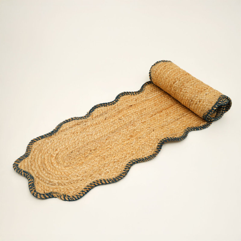Jute Braided Runner - Natural Finish - 36 x 183 cm, Blue