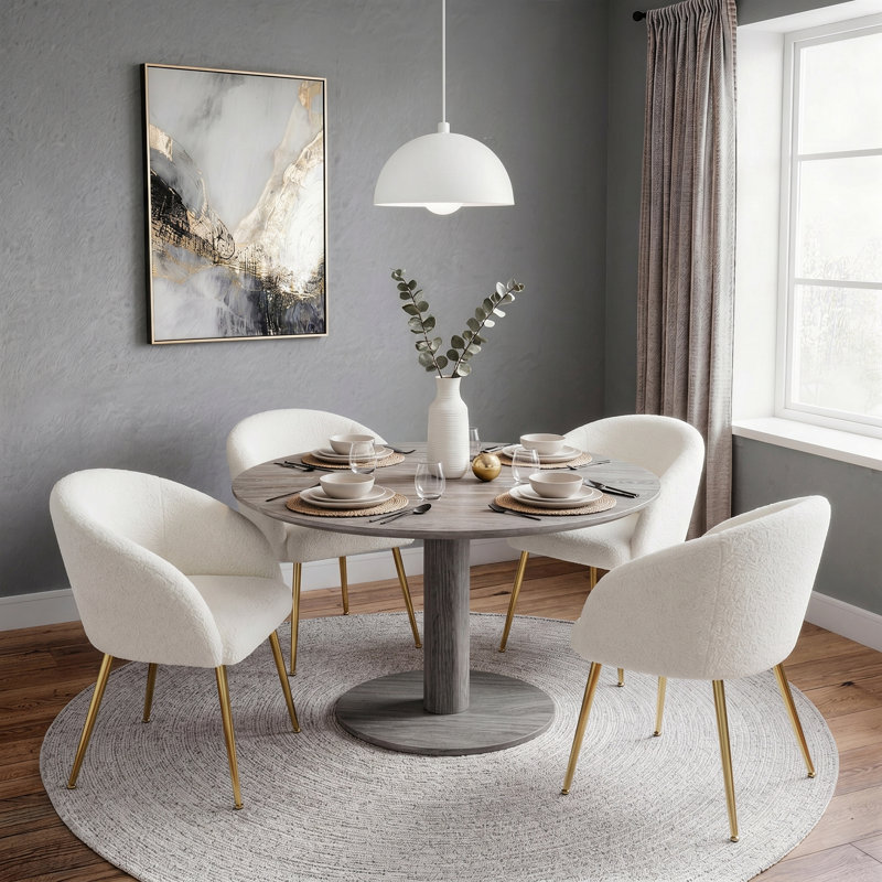 Set of 2 Modern Accent Chairs, Comfy Sherpa  Chair with Golden Metal Legs, Decorative Chair no Wheels, White, Gold, 2