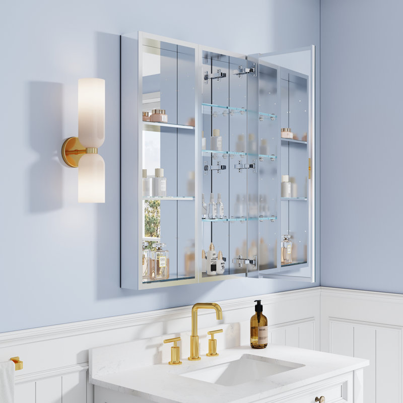 Armoire à pharmacie encastrée ou murale en aluminium avec miroir et étagère ouverte, 61 cm (L) x 91 cm (H), L 24 po x H 36 po