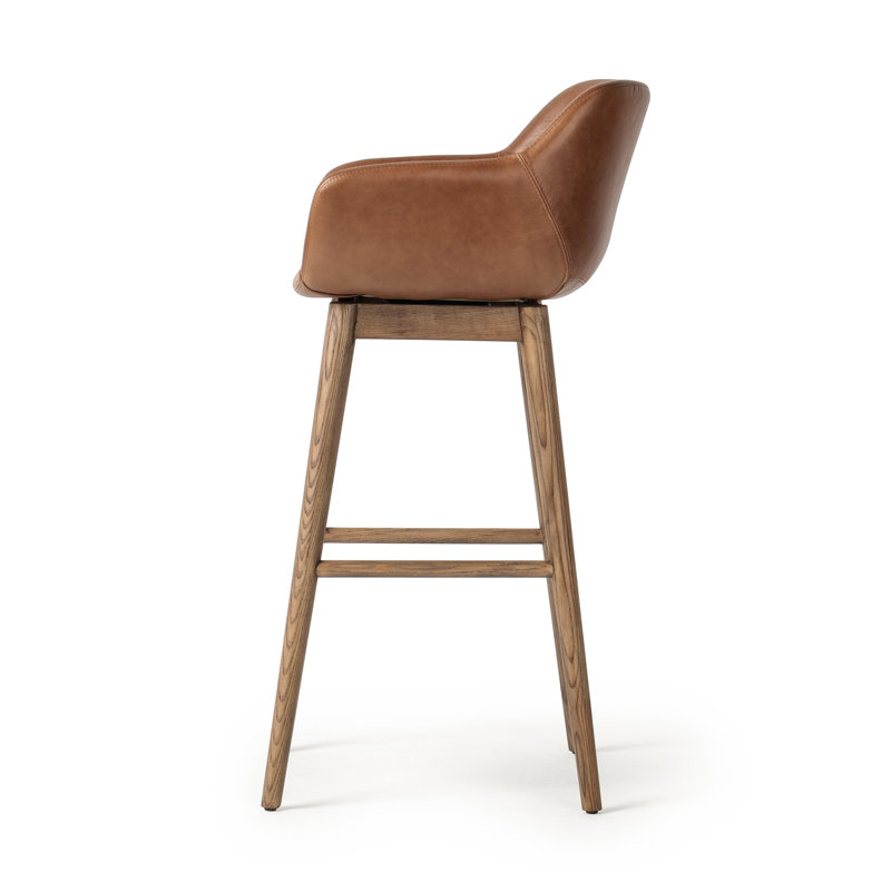 Hannah Swivel Stool, Bar Stool (30.5" Seat Height), Sonoma Chestnut/Genuine Leather, Amber Ash