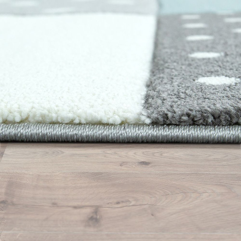 Tapis gris / bleu à motif géométrique Lewiston, Rectangle 4 pi 7 po x 6 pi 7 po