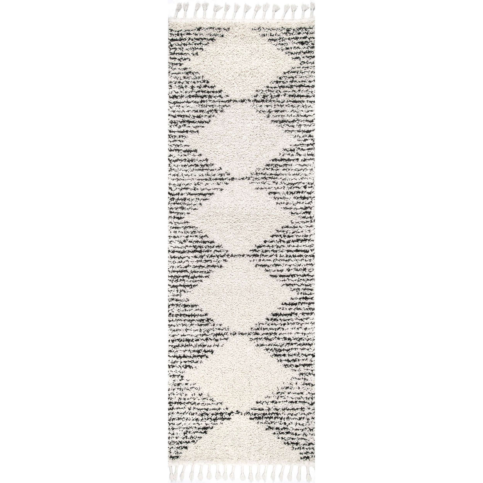 Reserve Trellis Shag Area Rug for Living Room Bedroom Dining Room Nursery, Off White/Charcoal, Runner 2' 8" x 17' 10"