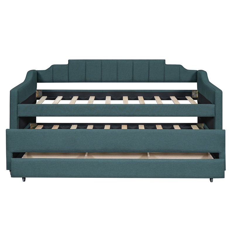 Upholstered Daybed With Trundle And Three Drawers, Green