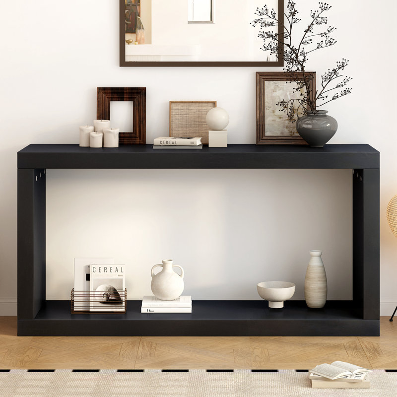 Console en bois avec tablette inférieure, Noir