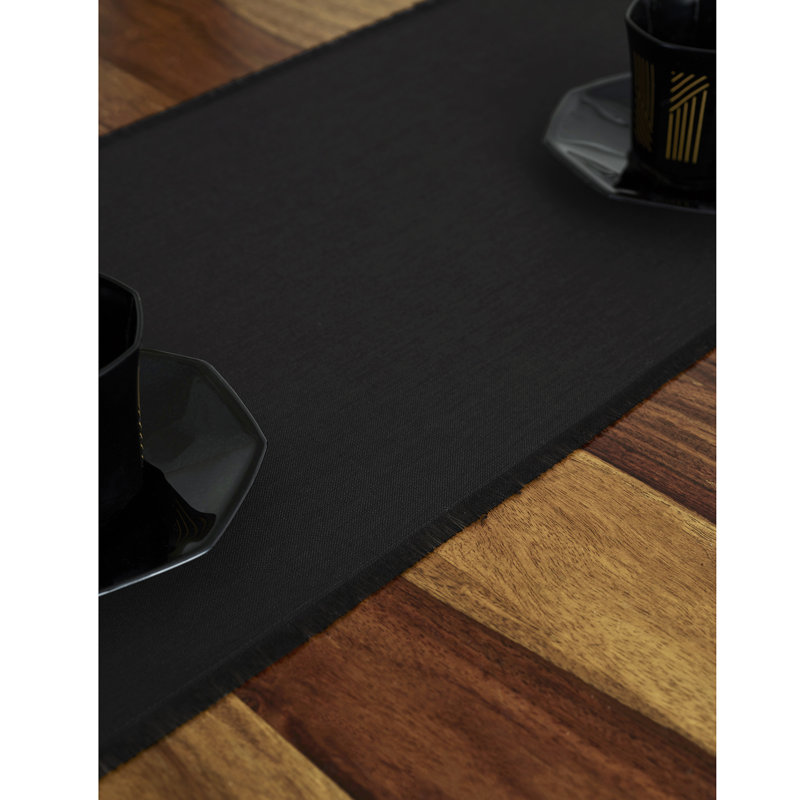 Fringe - 100% Pure Linen Table Runner, Black, 90" x 14" Rectangle