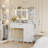 35.4" Vanity Desk with Mirror & LED Lights, Makeup Table with 4 Fabric Drawers for Bedroom Storage-1497521104