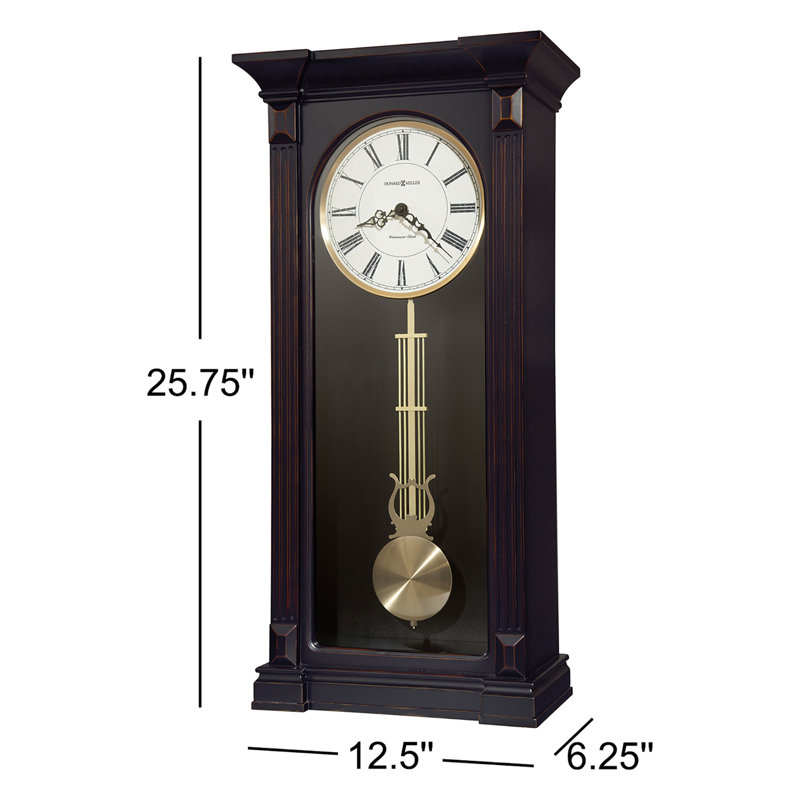 Mia Modern & Contemporary Wall Clock, Hardwood Case with Westminster Chime Movement, Antique Brass Pendulum and Roman Numeral Dial
