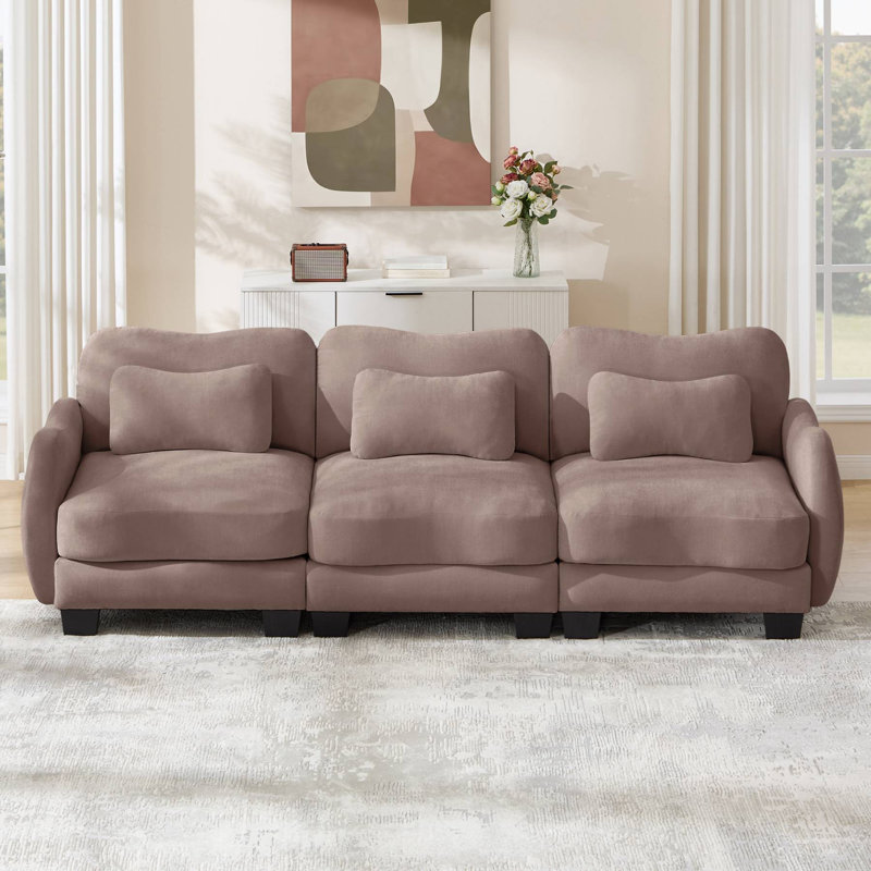 Canapé modulaire ergonomique rembourré en chenille, H 34,6 po x l 101,1 po x P 34,2 po, Rose Dust