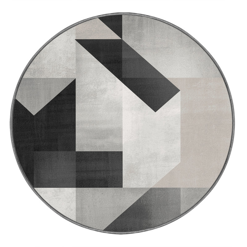 Soft Plush Easterly Modern & Contemporary Geometric Area Rug in Gray – Gray Binding, 4' Round