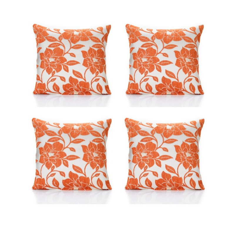 Darionne Floral Square Cushion, Orange, 55 cm H x 55 cm W x 15 cm D