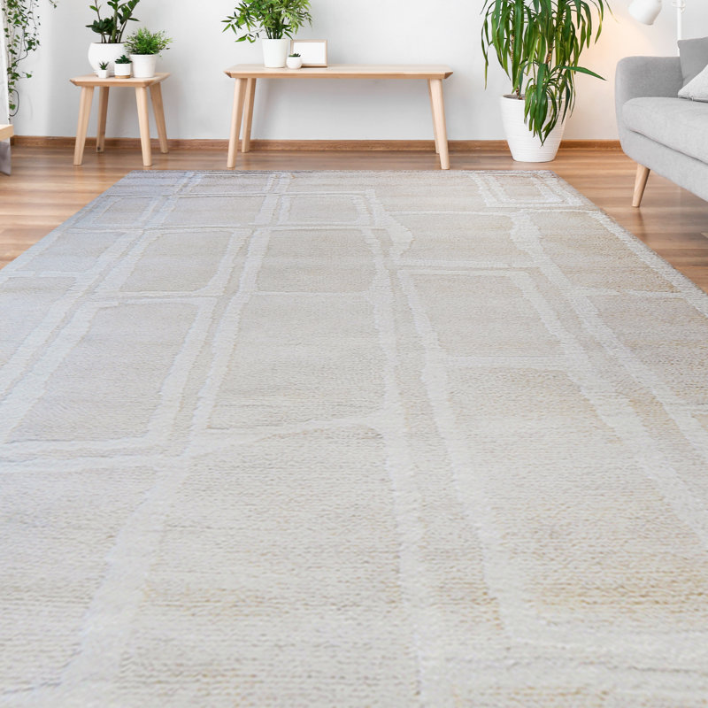 Wool Geometric Area Rug in Ivory, Rectangle 6' x 9'