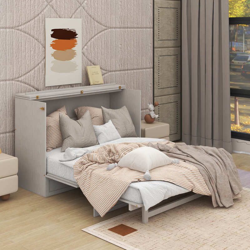 Queen Size Murphy Bed With Large Drawers, Queen, Brushed White
