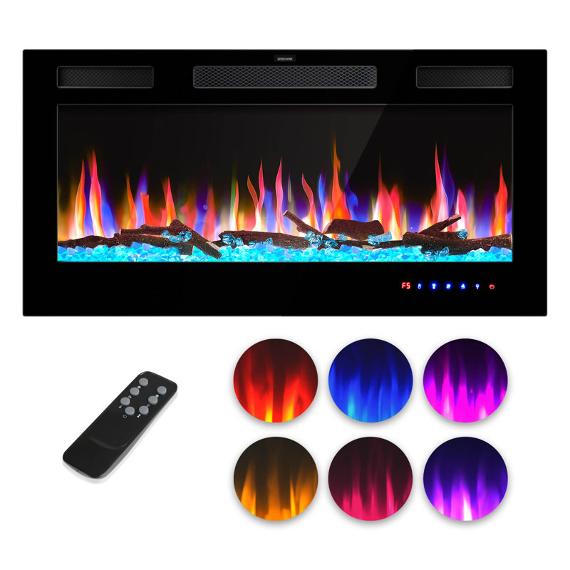 Flame&Shade 36" Electric Fireplace Inserts - Recessed Fire Place And Wall Fireplace Heater, Indoor Wall Mounted Faux Floating Fireplace With Remote Control, Adjustable Flame Color And Brightness, 750 | 1500W