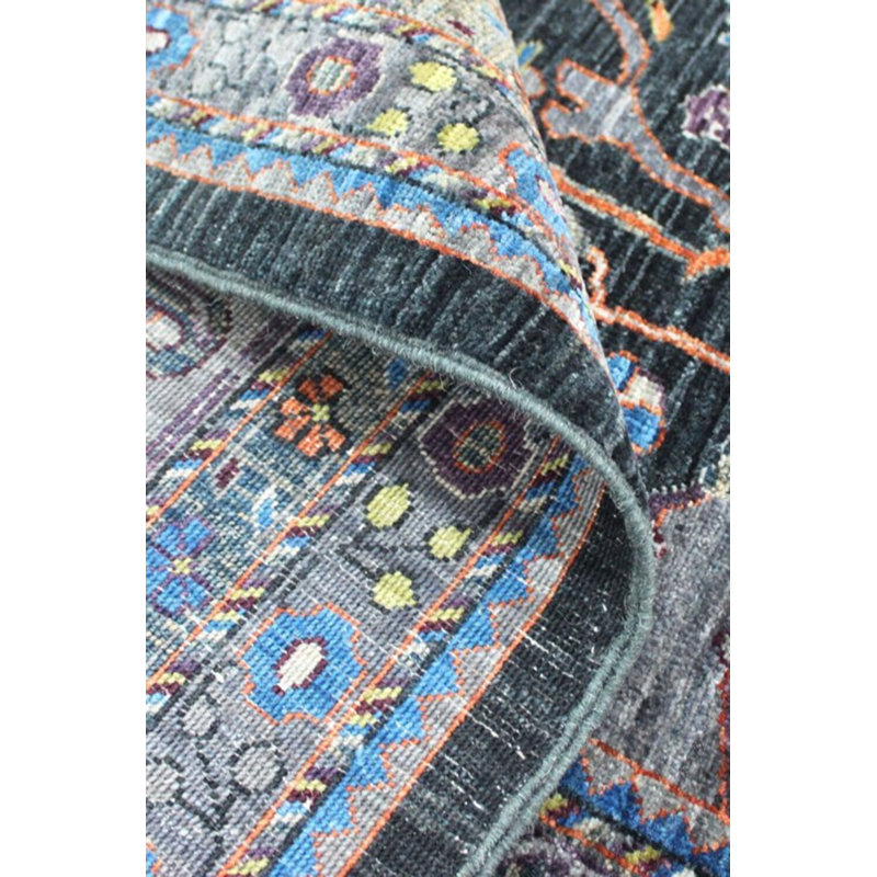Arabesque Wool Southwestern Area Rug in Gray/Charcoal/Tangerine, Rectangle 9'10" x 13'11"