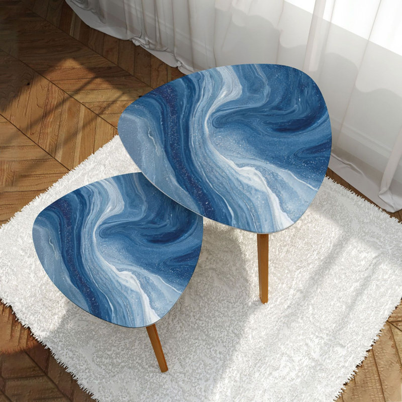 Ensemble de 2 tables basses gigognes Triangle, Blue/White