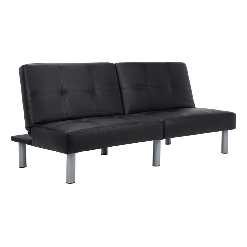 Lit futon pliable Kailee, Mélange de polyester noir