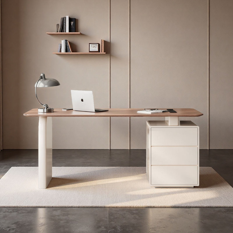 Bureau d'ordinateur Mid-Century moderne en noyer, H 29,5 po x l 70,9 po x P 27,6 po