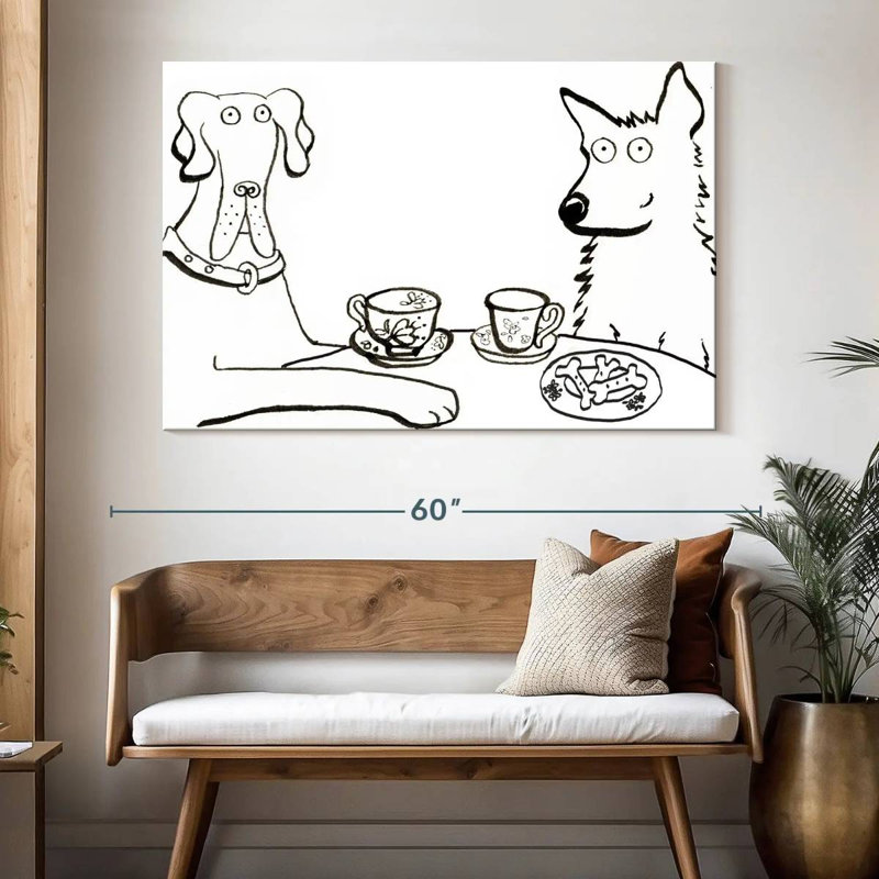 Chiens prenant le thé, H 34 po x l 51 po