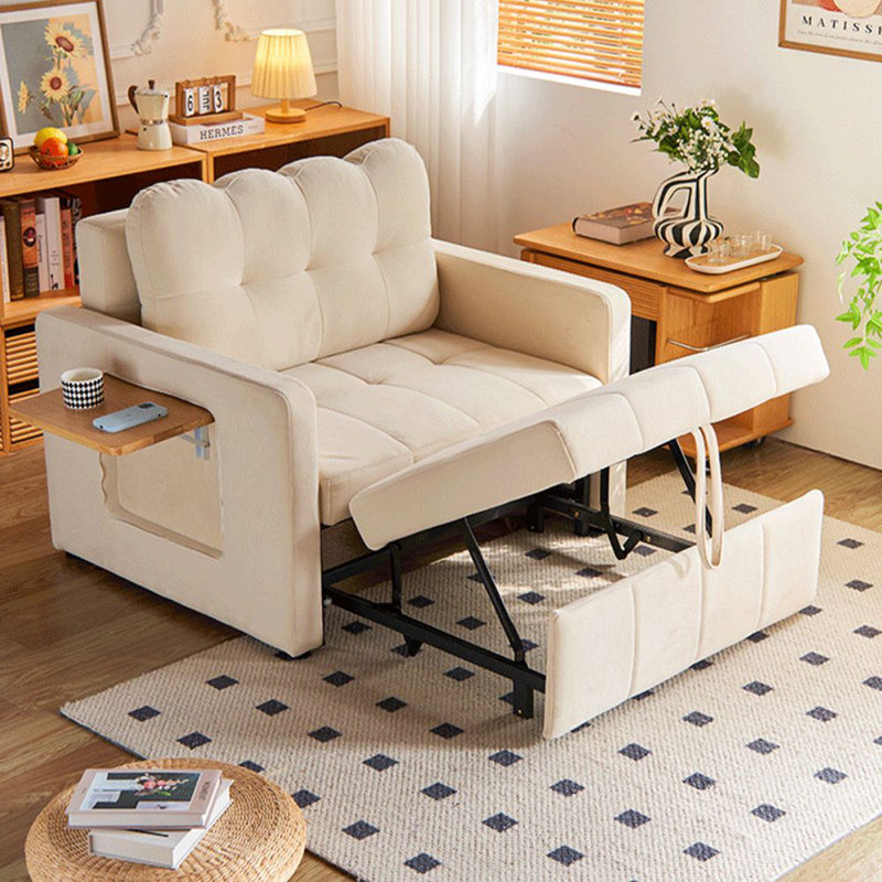 Canapé-lit modulaire en polyester blanc crème avec rangement