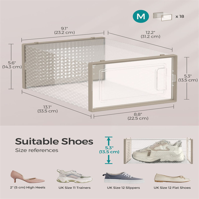 18 Pair Stackable Shoe Storage Box, Brown