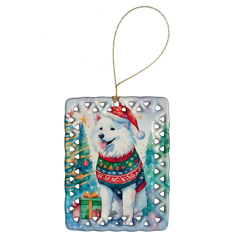Ornement en porcelaine de Noël Samoyède, Samoyède 3622