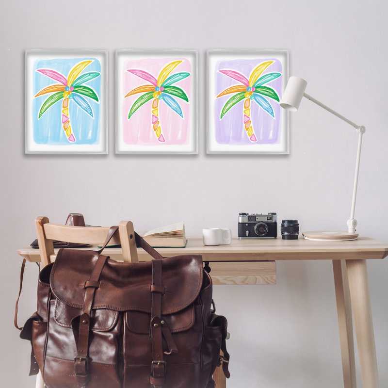  «Fun Summer Palms», ensemble de 3 giclées par Lisa Nohren, Estampe numérique Farmhouse, H 20 po x l 16 po