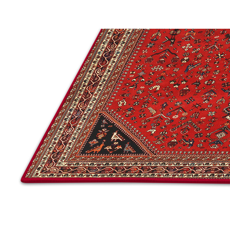 Tapis en laine rouge / noir, Rectangle 5 pi x 8 pi