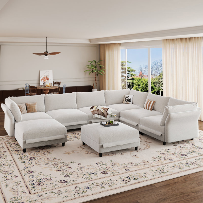 Canapé modulaire en chenille 8 places, Chenille beige