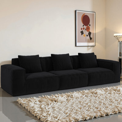 Black 118-inch Three Convertible Bed, Soft Cloud Velvet Corduroy, High Foam With Excellent Body Comfort Wrapping, For Everyone, No Assembly, Great Guest And Living Rooms That Converts To Corduroy