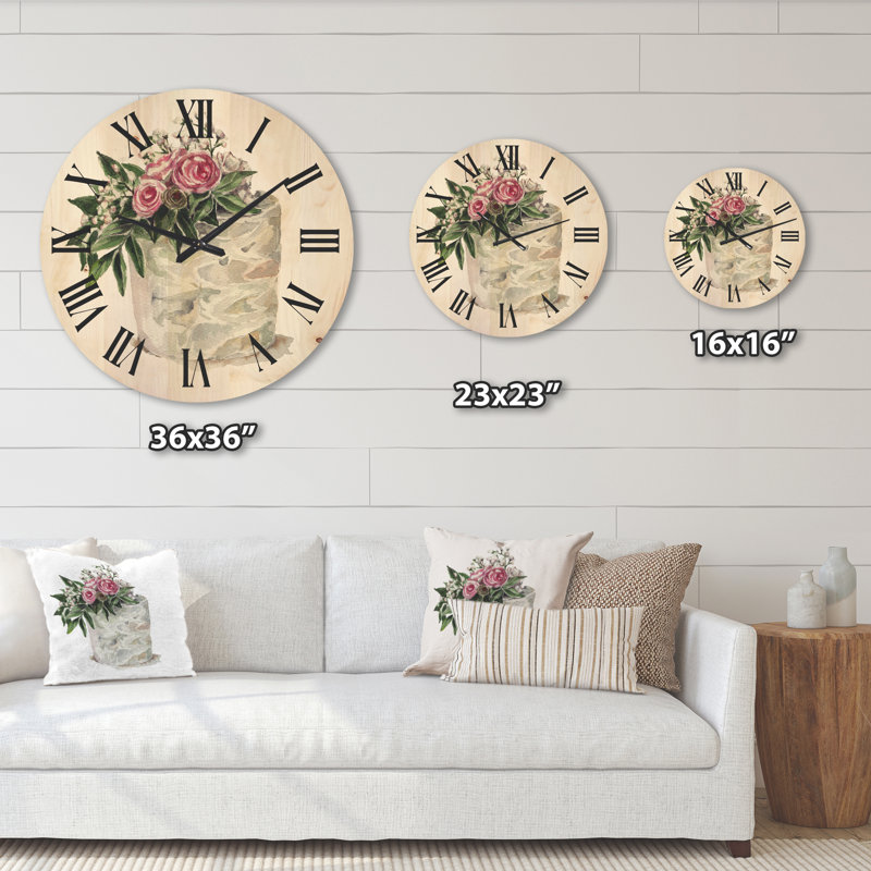 Horloge murale roses et fleurs sur gâteau, Très grand