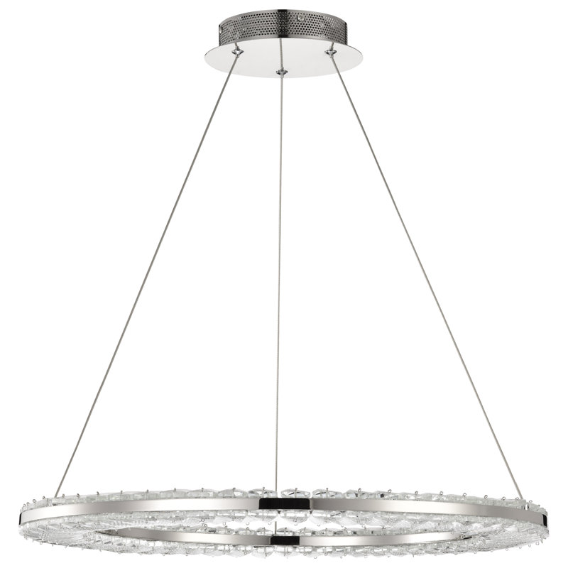 Stoker - Luminaire suspendu rond à DEL 36 pouces - Finition nickel poli - Cristal K9, H 1,25 po x l 22,88 po x P 22,88 po