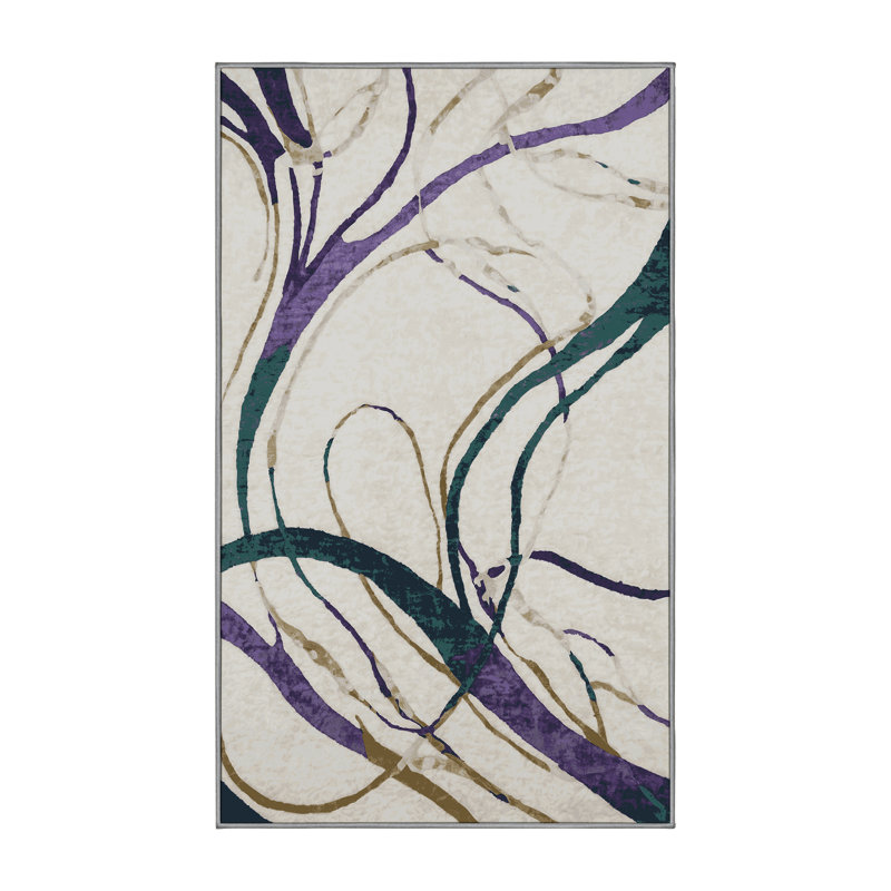 Machine Washable Gray Area Rug, Rectangle 7' x 9'