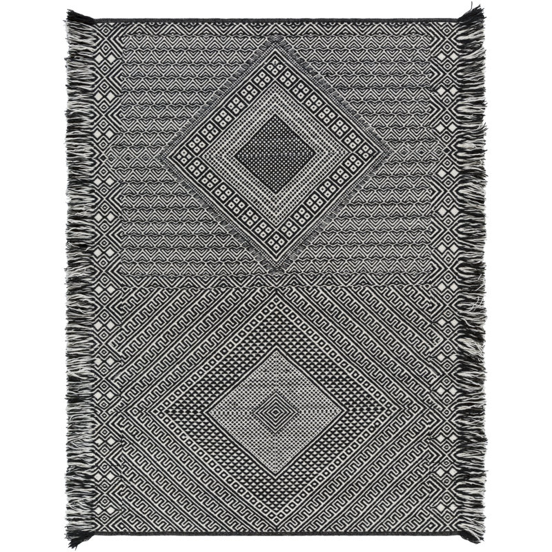 Tapis noir / ivoire Cordes, Rectangle 8 pi 10 po x 12 pi