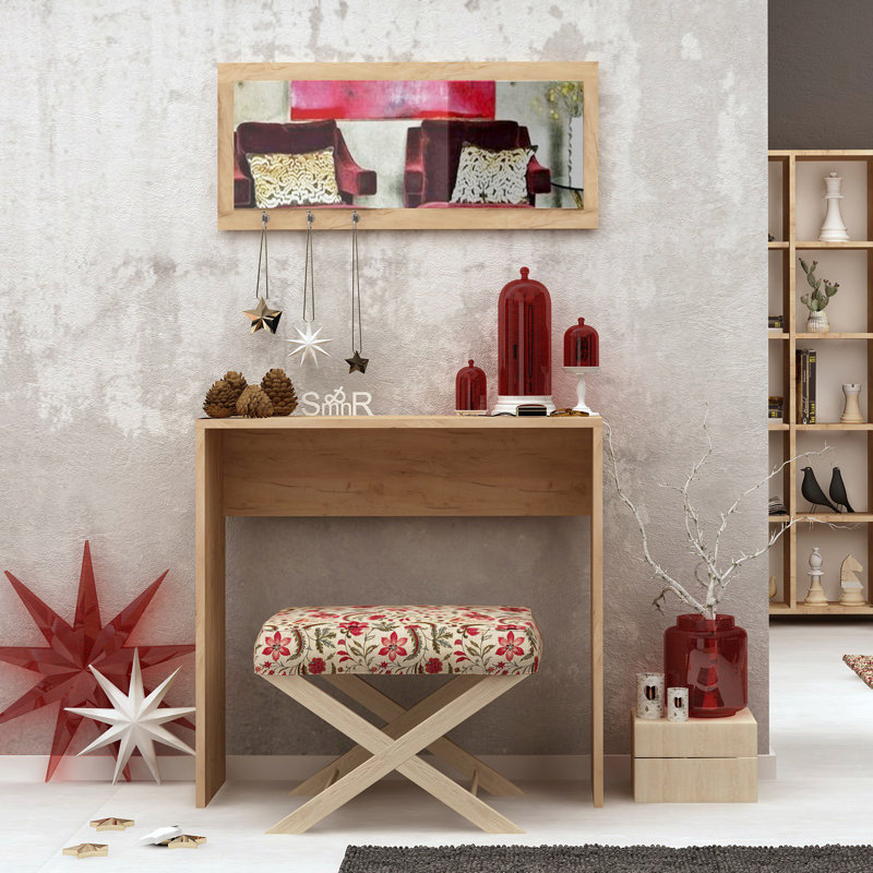 Modern Oak Sideboard with Hanging Key Rack, 31.5 x 32.3 x 11.8 Inches | 100% Melamine Coated Particle Board, Thickness: 0.7 Inches | Wall-Mountable Design, Elegant Storage Solution for Home & Office
