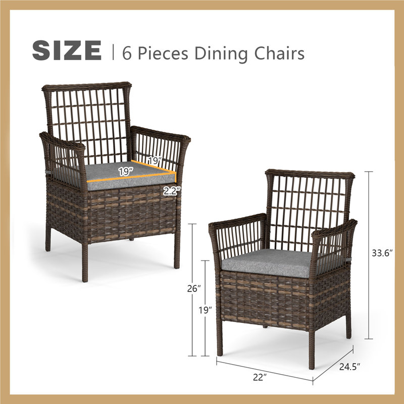 Chaise de salle à manger d'extérieur avec coussin (ensemble de 6)