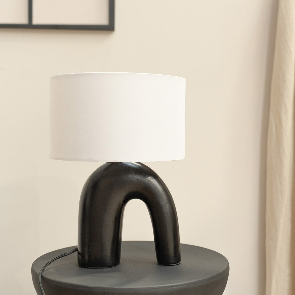 Lia Fabric Drum Lamp Shade Arch Abstract Ceramic Table Lamp