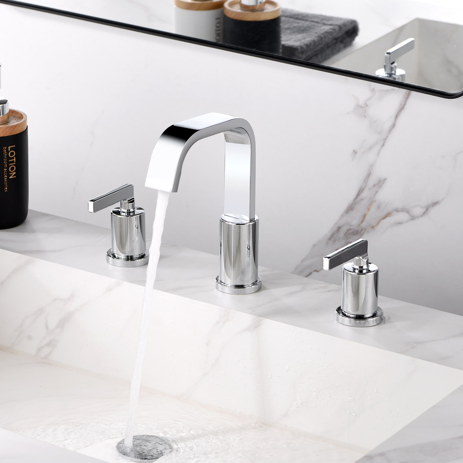 Widespread Bathroom Faucet with Drain Assembly, Chrome
