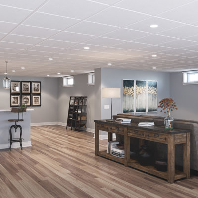 Carreaux de plafond à bordure apparente en stuc blanc 2 pi x 2 pi Genesis - Installation facile à poser - Imperméable, lavable et ignifuge - PVC de haute qualité pour prévenir les bris - Paquet de 12 carreaux