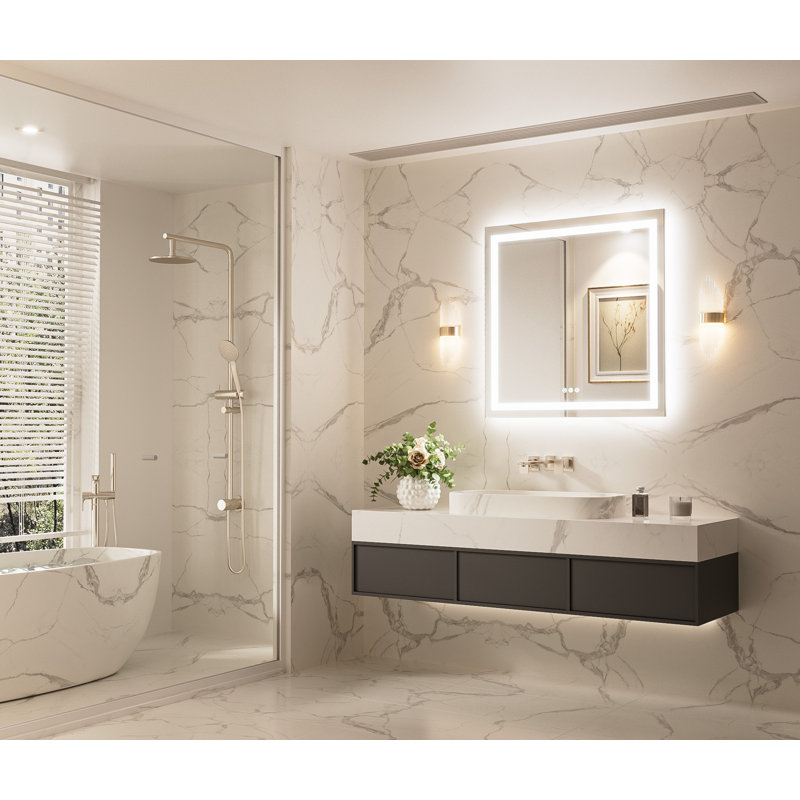 Miroir de salle de bain à intensité variable 3-en-1 à DEL avec éclairage à température de couleur 3 lumières avant et rétroéclairé avec bandes à double DEL