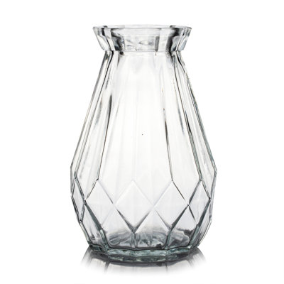 Clear Diamond-faceted Glass Vase For Flowers 4.5" W 7" H