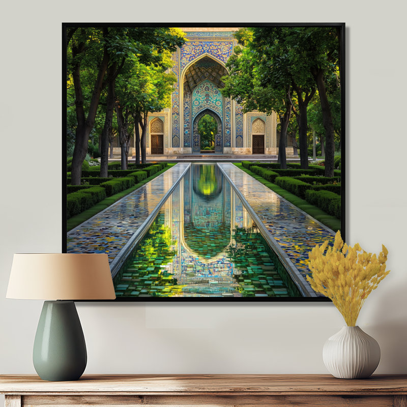 «Persian Gardens Teheran II», art mural impression de paysage, Impression dans un cadre flottant sans passe-parto, Noir