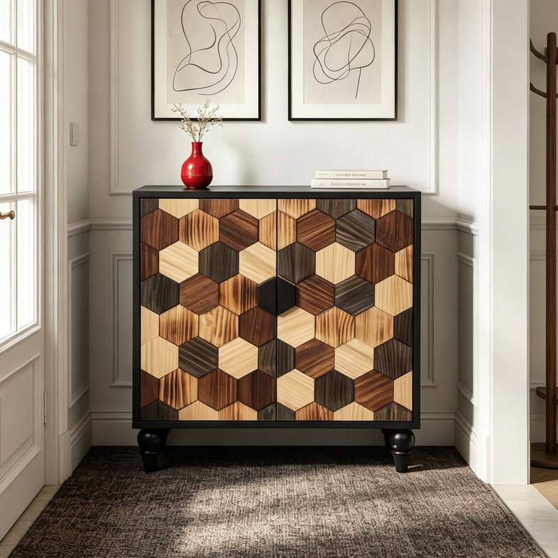 Buffet avec motif en nid d'abeille, armoire d'appoint moderne, Antique Black