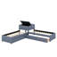 Lit plateforme simple tapissier en forme de L avec lit gigogne, tiroirs et bureau
