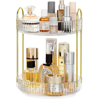 360Â° Rotating Makeup Organizer, 2 Tier Spinning Perfume Skincare Organizer Large Capacity Cosmetic Storage For Bathroom, Vanity, Countertop, Clear -  Everly Quinn, 3751B050CE01441D8CB202DF02356C10