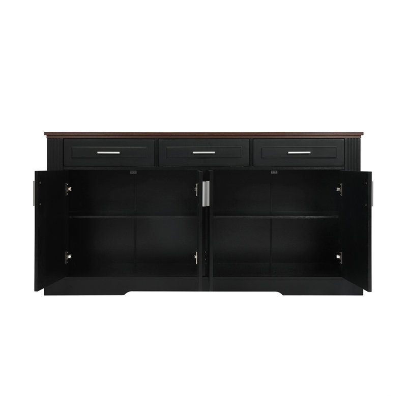 Buffet de cuisine avec 4 portes et 3 tiroirs, Black