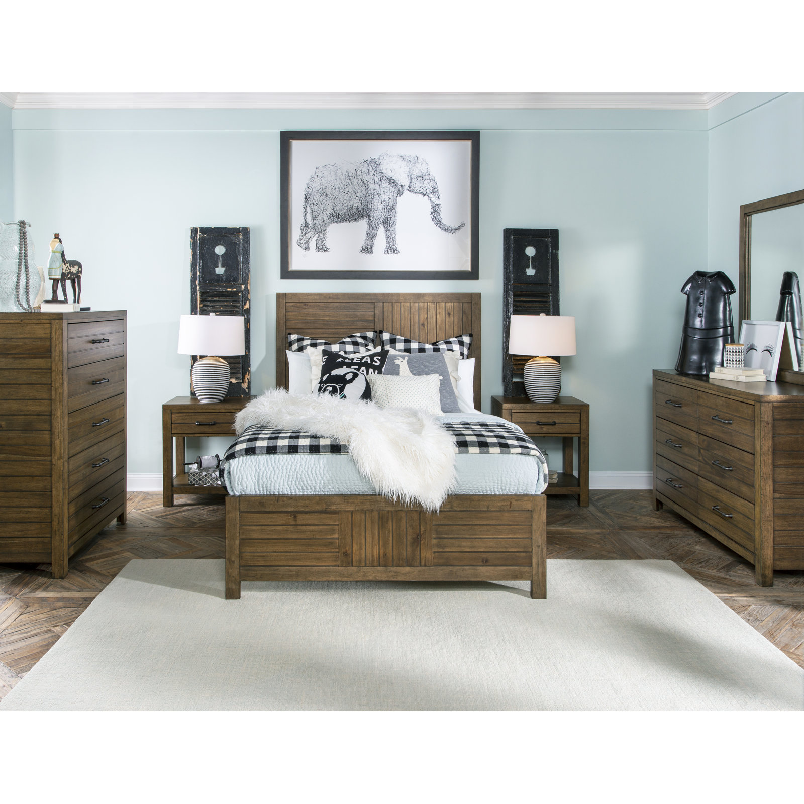 Tyson Full Solid Wood Panel Bed, Tree House Brown, Full