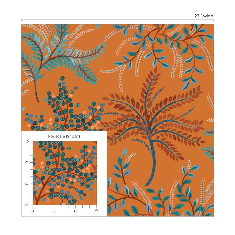 Rouleau de fleurs Ashantee, Orange / bleu / bleu sarcelle