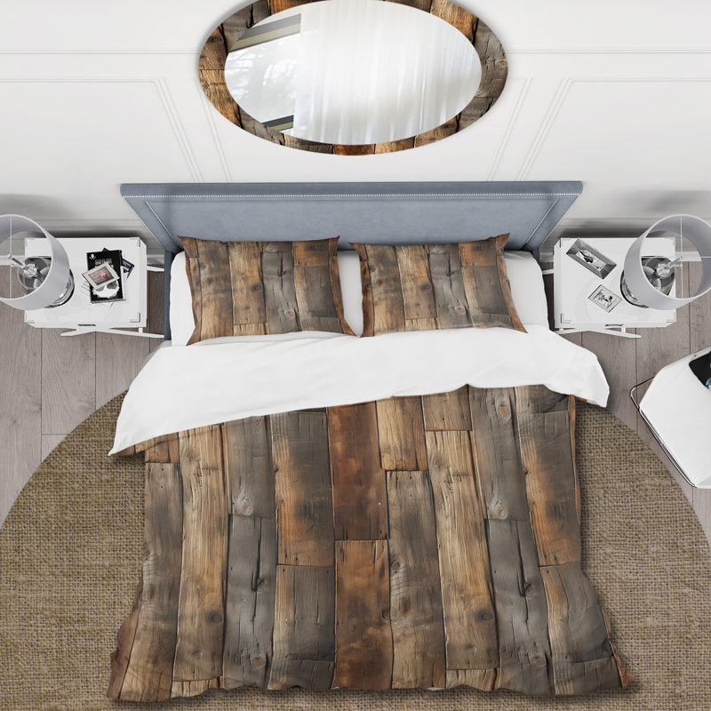Ensemble de housse de couette - Bois de planche rustique, Housse de couette pour très grand lit et 2 très