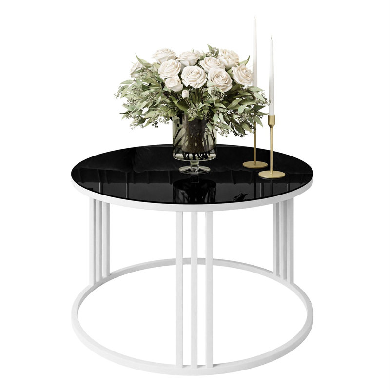 Baird Frame Coffee Table, Black Glass, White