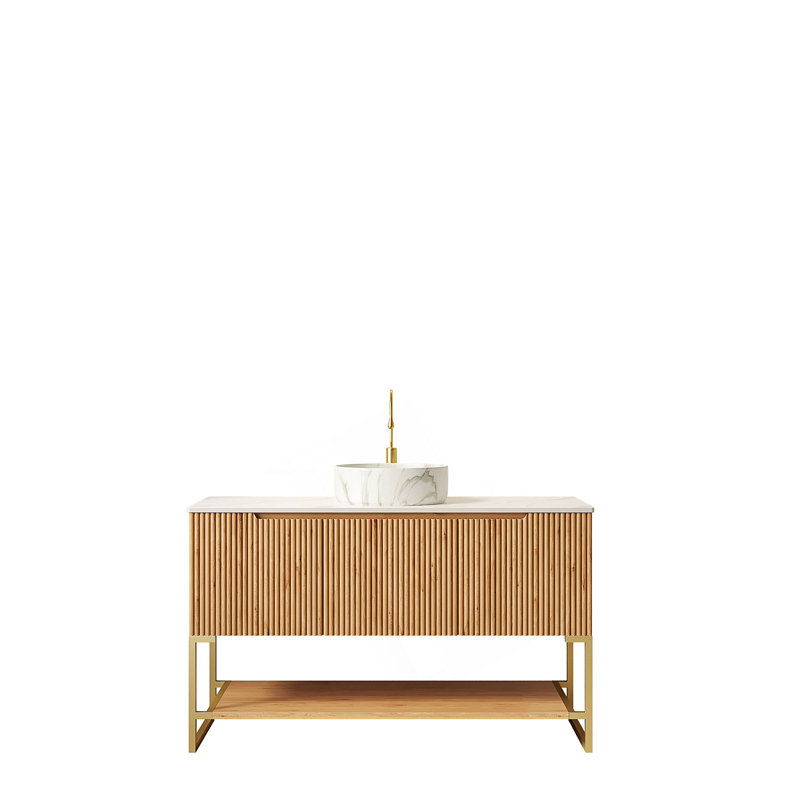 Meuble-lavabo autoportant de 48 pouces avec lavabo, armoire de rangement autoportante avec 3 portes et tablette ouverte